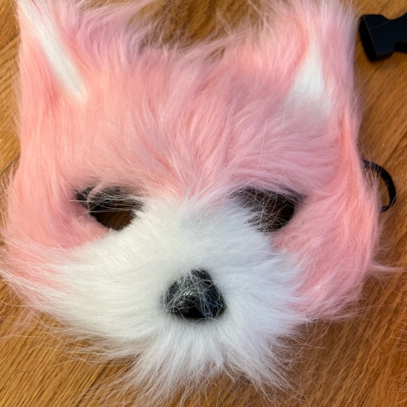 Pink and White Furry Fox Mask and Tail Set - Picture 2 of 3